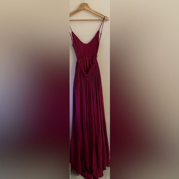 Windsor Burgundy Crochet Upper Maxi Dress with Spaghetti Straps Boho Fairy - Picture 3 of 7
